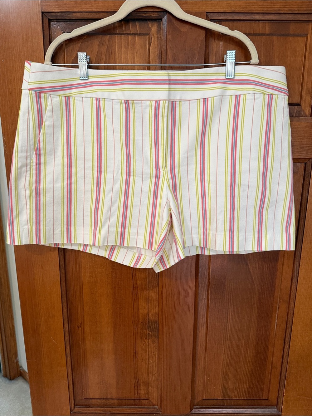LOFT Striped Cotton Shorts in White with Pink & Yellow Stripes